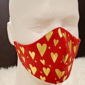 Bright Red Face Mask Witb Gold Hearts Cove…